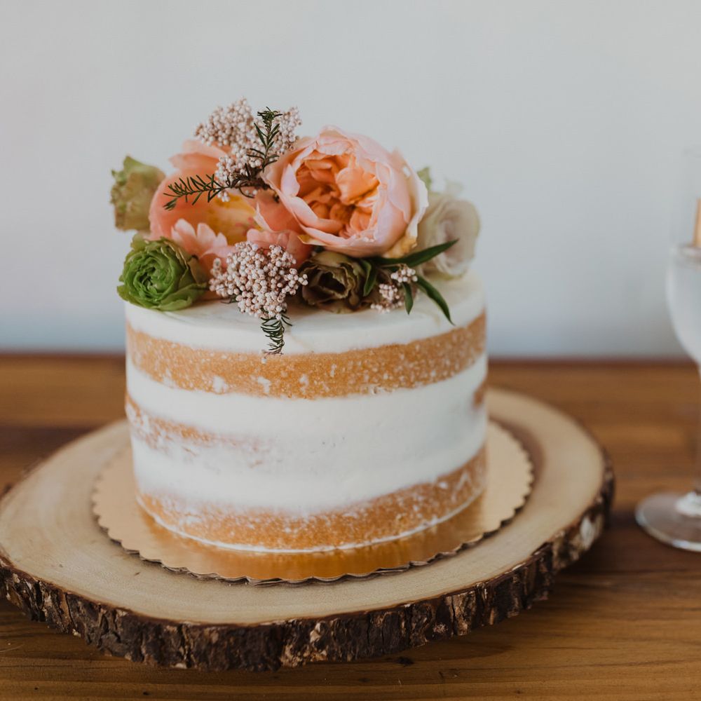 Single tier semi naked wedding cake for California elopement