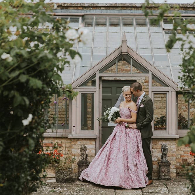 Blush Pink Wedding Dress For Outdoor Wedding Ceremony At Hethfelton House With Images From Dorset Wedding Photographer Paul Underhill