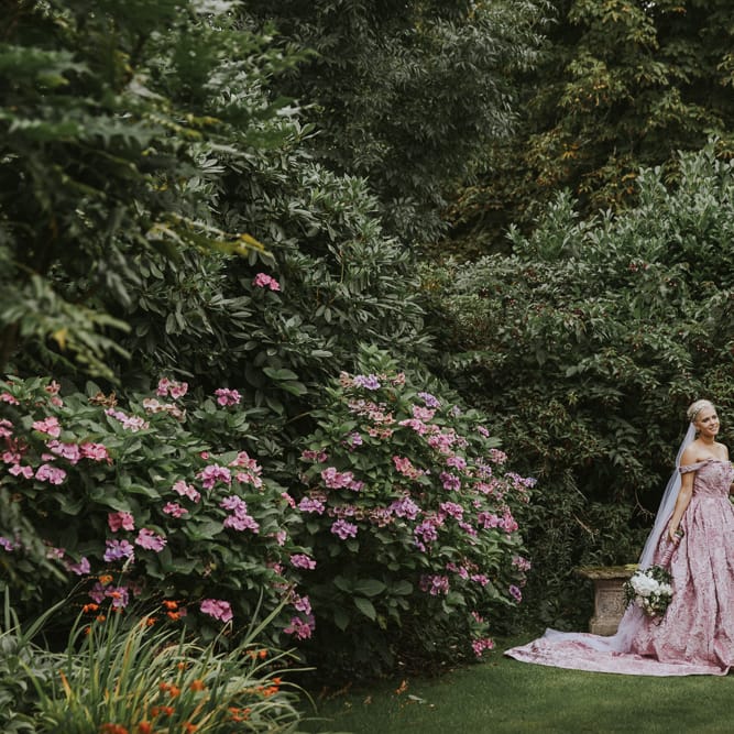 Blush Pink Wedding Dress For Outdoor Wedding Ceremony At Hethfelton House With Images From Dorset Wedding Photographer Paul Underhill