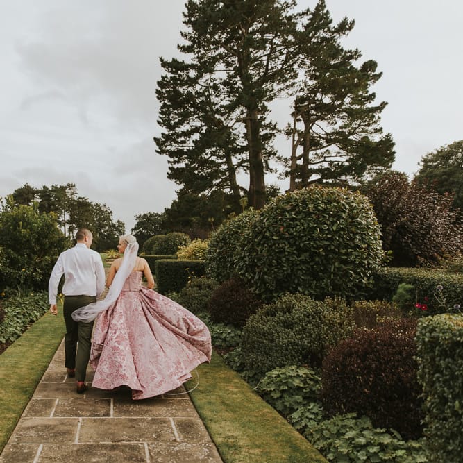 Blush Pink Wedding Dress For Outdoor Wedding Ceremony At Hethfelton House With Images From Dorset Wedding Photographer Paul Underhill