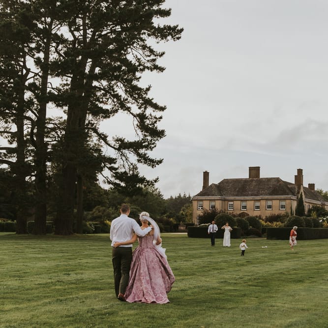 Blush Pink Wedding Dress For Outdoor Wedding Ceremony At Hethfelton House With Images From Dorset Wedding Photographer Paul Underhill