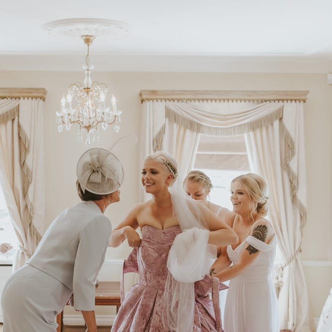Blush Pink Wedding Dress For Outdoor Wedding Ceremony At Hethfelton House With Images From Dorset Wedding Photographer Paul Underhill