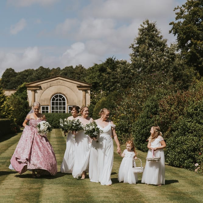 Blush Pink Wedding Dress For Outdoor Wedding Ceremony At Hethfelton House With Images From Dorset Wedding Photographer Paul Underhill