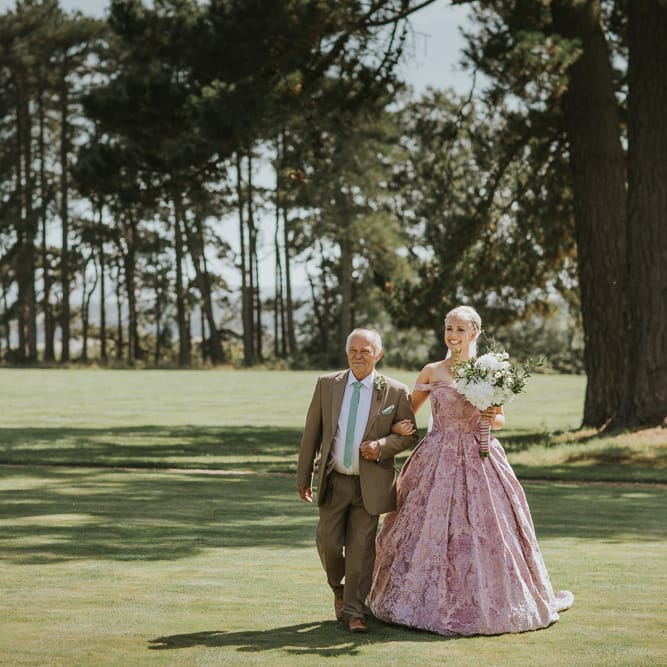 Blush Pink Wedding Dress For Outdoor Wedding Ceremony At Hethfelton House With Images From Dorset Wedding Photographer Paul Underhill