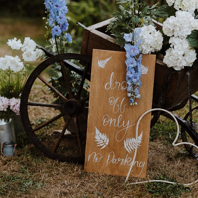 Rustic Planter Pot Filled with White and Blue Flowers
