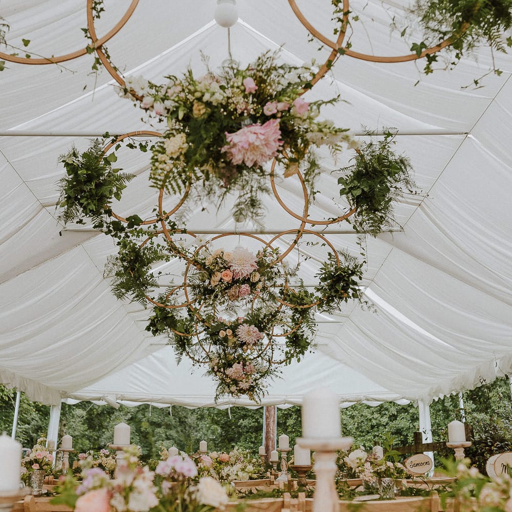 Hanging Flower Hoops Marquee Ceiling Wedding Decor