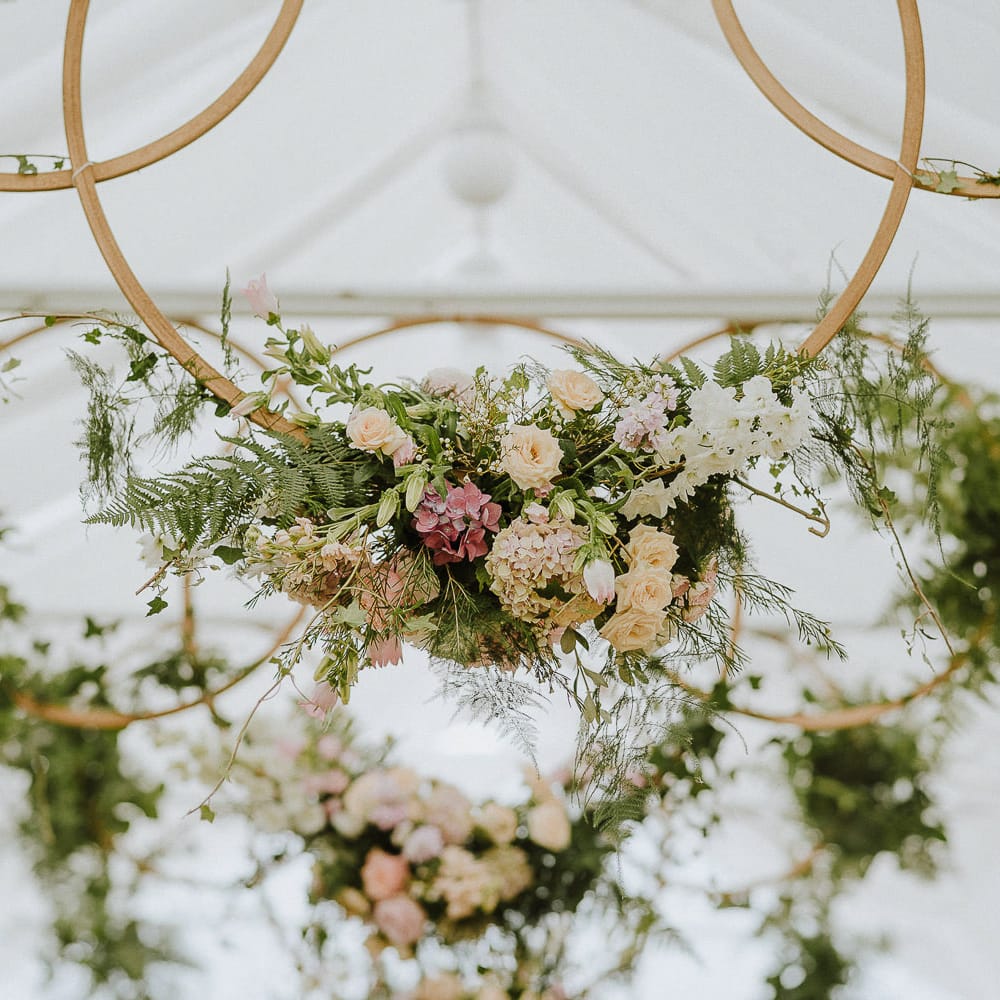 Hanging Flower Hoop Wedding Decor with Foliage and Flowers