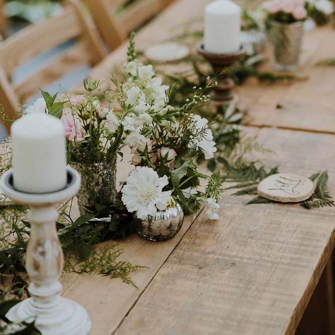 Wooden Table with Flower Table Centrepiece and Candles