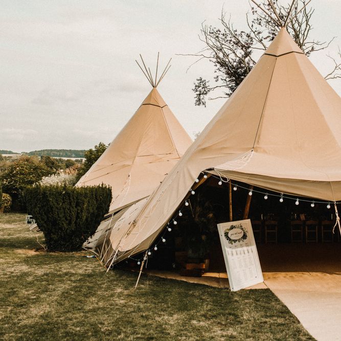 PapaKata Tipi For Wedding // Bride In The Row For Bohemian Wedding In The Cotswolds With PapaKata Tipi And Ceremony At Merriscourt With Images From Carla Blain Photography