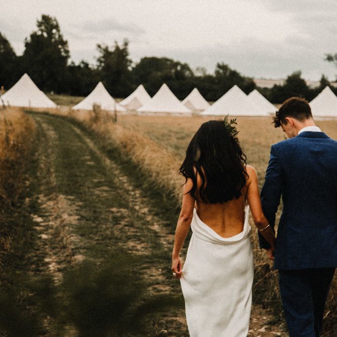 Bell Tent Camping For Wedding // Bride In The Row For Bohemian Wedding In The Cotswolds With PapaKata Tipi And Ceremony At Merriscourt With Images From Carla Blain Photography