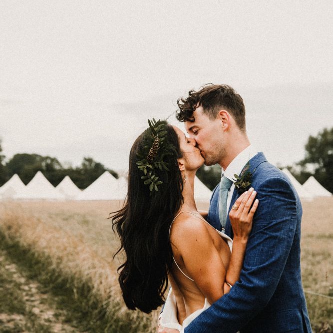 Bride In The Row For Bohemian Wedding In The Cotswolds With PapaKata Tipi And Ceremony At Merriscourt With Images From Carla Blain Photography