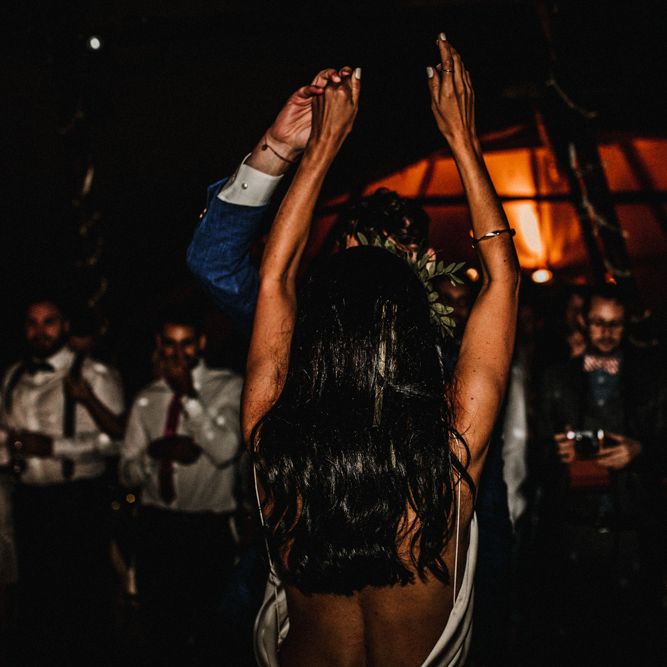 Bride In The Row For Bohemian Wedding In The Cotswolds With PapaKata Tipi And Ceremony At Merriscourt With Images From Carla Blain Photography