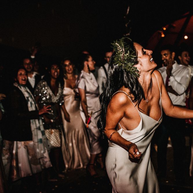 Bride In The Row For Bohemian Wedding In The Cotswolds With PapaKata Tipi And Ceremony At Merriscourt With Images From Carla Blain Photography