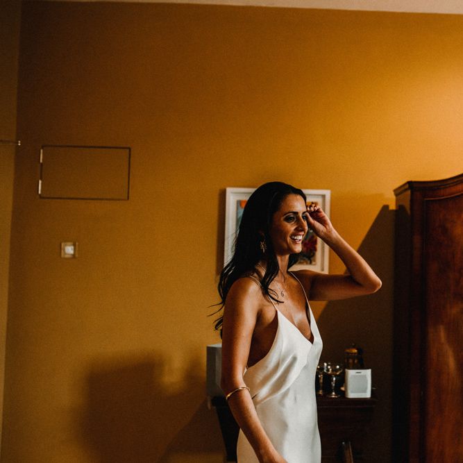 Bride In The Row For Bohemian Wedding In The Cotswolds With PapaKata Tipi And Ceremony At Merriscourt With Images From Carla Blain Photography