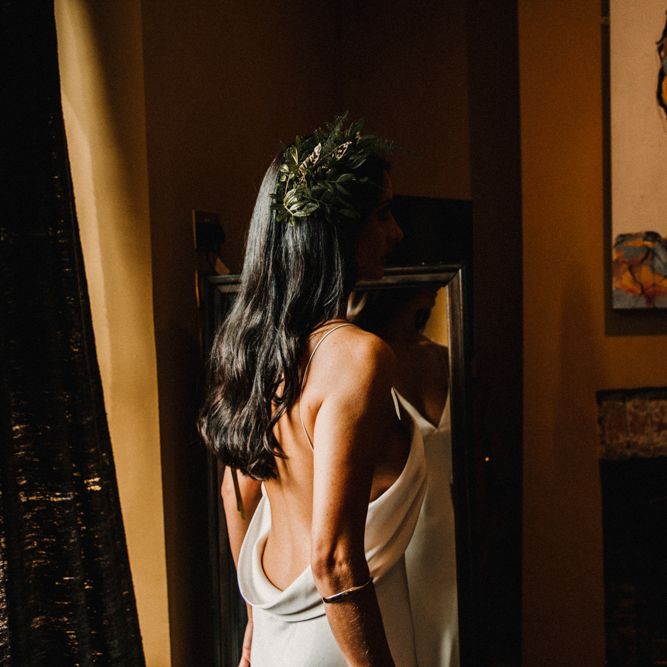 Bride In The Row For Bohemian Wedding In The Cotswolds With PapaKata Tipi And Ceremony At Merriscourt With Images From Carla Blain Photography