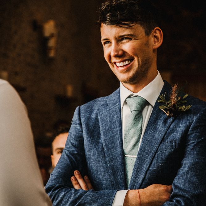 Cad &amp; The Dandy Suit For Groom // Bride In The Row For Bohemian Wedding In The Cotswolds With PapaKata Tipi And Ceremony At Merriscourt With Images From Carla Blain Photography