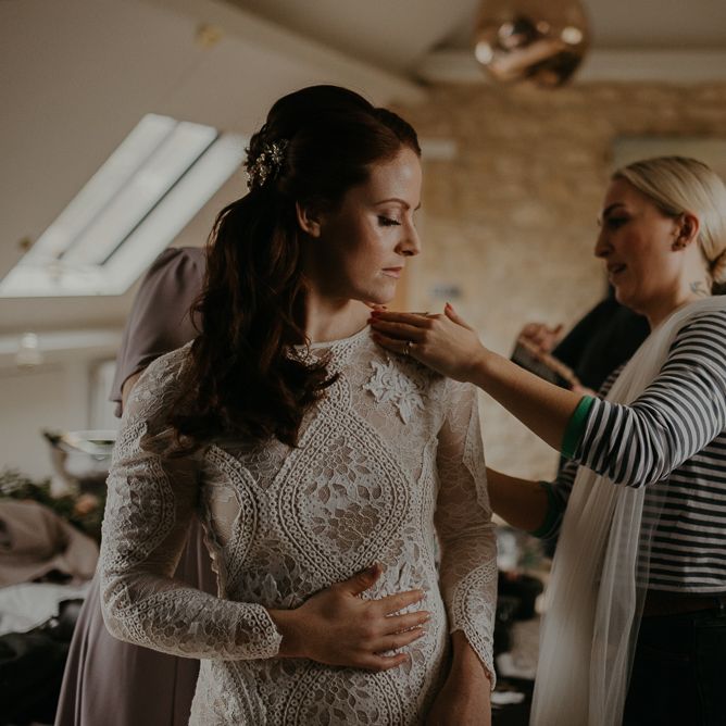 Bride in Grace Loves Lace wedding dress on wedding morning