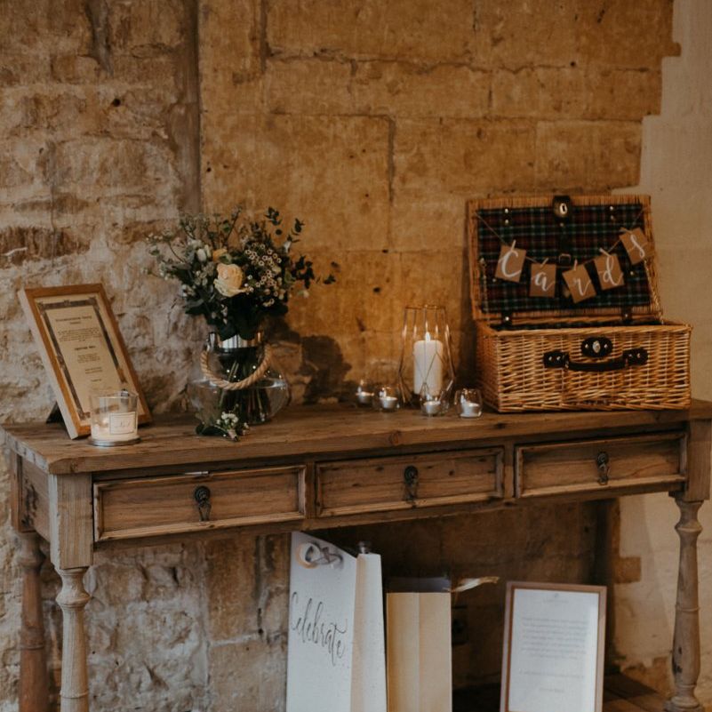 Wooden dresser wedding gifts and card box display table