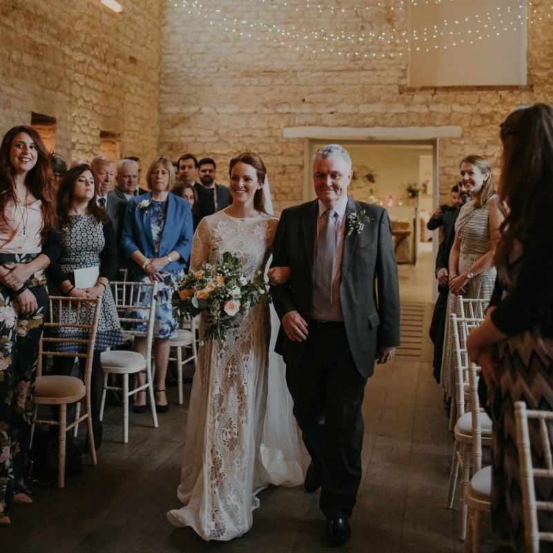 Wedding ceremony bridal entrance at Lapstone Barn
