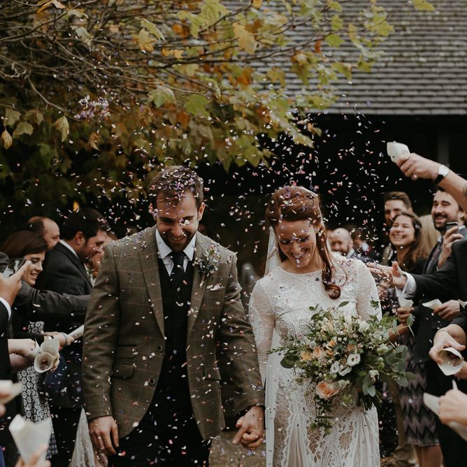 Winter wedding confetti exit