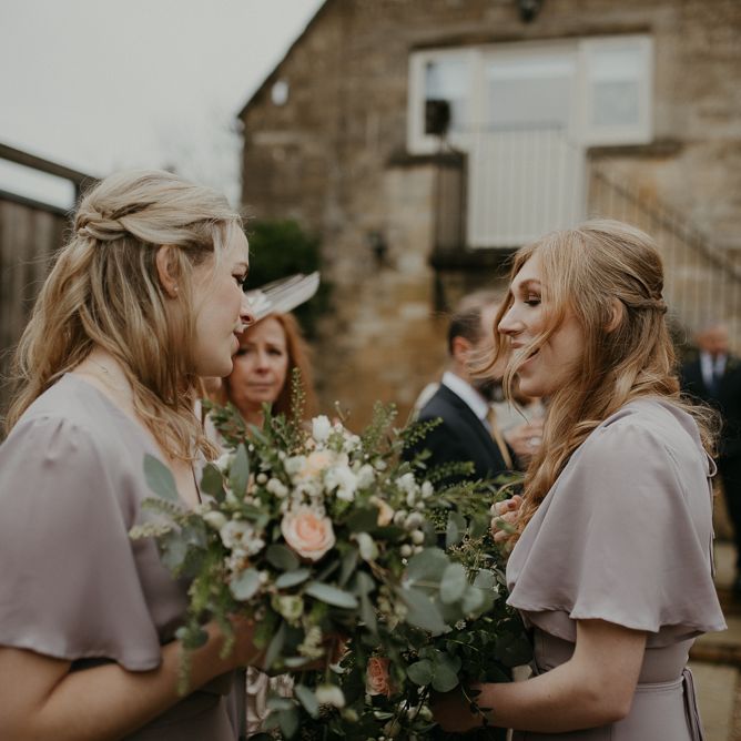 Bridesmaids in ReWritten Florence dresses in concrete shade