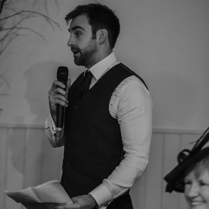 Groom giving a speech at Lapstone Barn wedding
