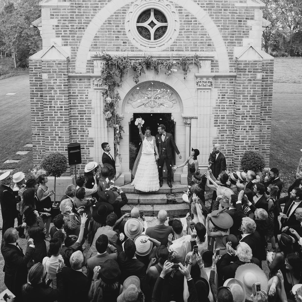 Church Ceremony | Bride in Delphine Manivet Bridal Separates | Groom in Ralph Lauren Suit | Stylish Two Day Wedding at Château de Varennes, Burgundy, France with I Do BBQ After Party Planned by Bulle &amp; Tulle | Troistudios Photography | Studio80  Film