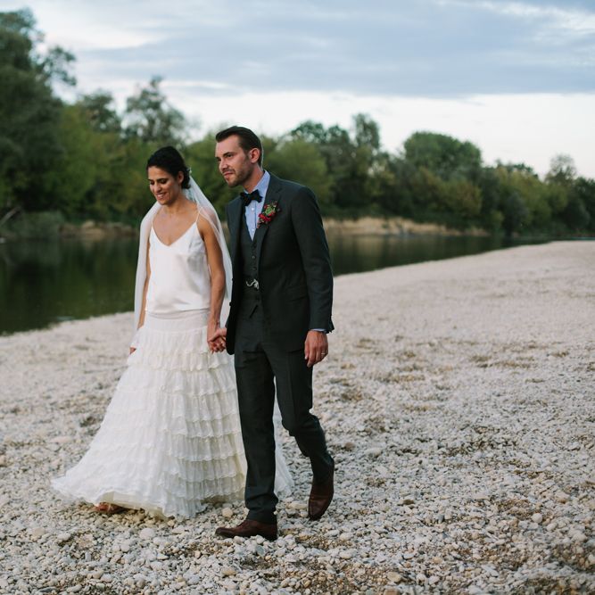 Bride in Delphine Manivet Bridal Separates | Groom in Ralph Lauren Suit | Stylish Two Day Wedding at Château de Varennes, Burgundy, France with I Do BBQ After Party Planned by Bulle &amp; Tulle | Troistudios Photography | Studio80  Film