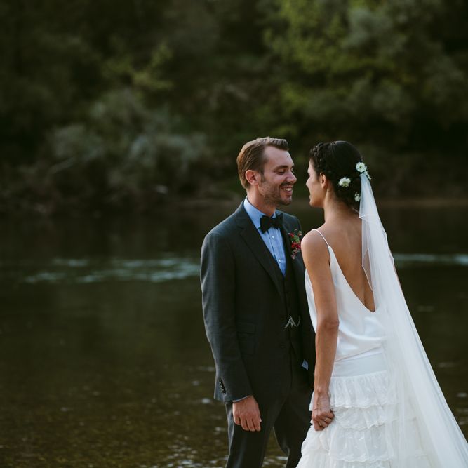 Bride in Delphine Manivet Bridal Separates | Groom in Ralph Lauren Suit | Stylish Two Day Wedding at Château de Varennes, Burgundy, France with I Do BBQ After Party Planned by Bulle &amp; Tulle | Troistudios Photography | Studio80  Film