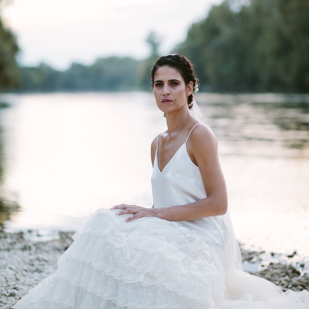Bride in Delphine Manivet Bridal Separates | Stylish Two Day Wedding at Château de Varennes, Burgundy, France with I Do BBQ After Party Planned by Bulle &amp; Tulle | Troistudios Photography | Studio80  Film