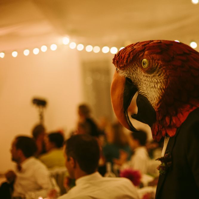 Parrot Wedding Mask | Stylish Two Day Wedding at Château de Varennes, Burgundy, France with I Do BBQ After Party Planned by Bulle &amp; Tulle | Troistudios Photography | Studio80  Film