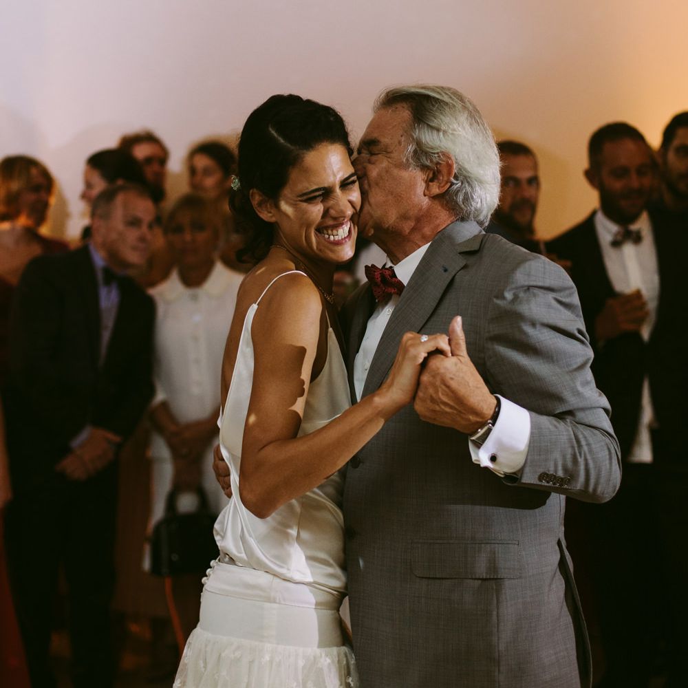 Bride in Delphine Manivet  Bridal Separates &amp; Father of the Bride First Dance | Stylish Two Day Wedding at Château de Varennes, Burgundy, France with I Do BBQ After Party Planned by Bulle &amp; Tulle | Troistudios Photography | Studio80  Film