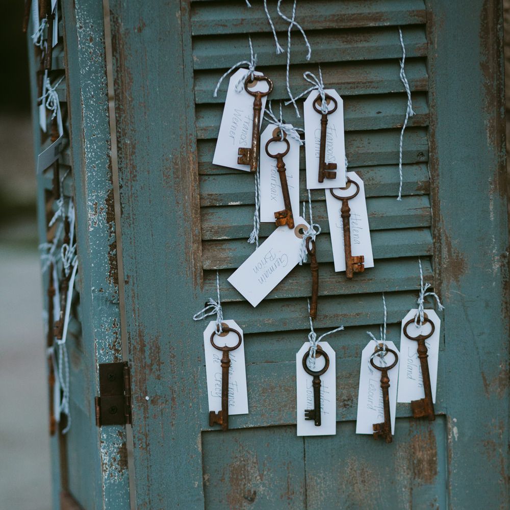 Vintage Key &amp; Shutter Table Plan | Stylish Two Day Wedding at Château de Varennes, Burgundy, France with I Do BBQ After Party Planned by Bulle &amp; Tulle | Troistudios Photography | Studio80  Film