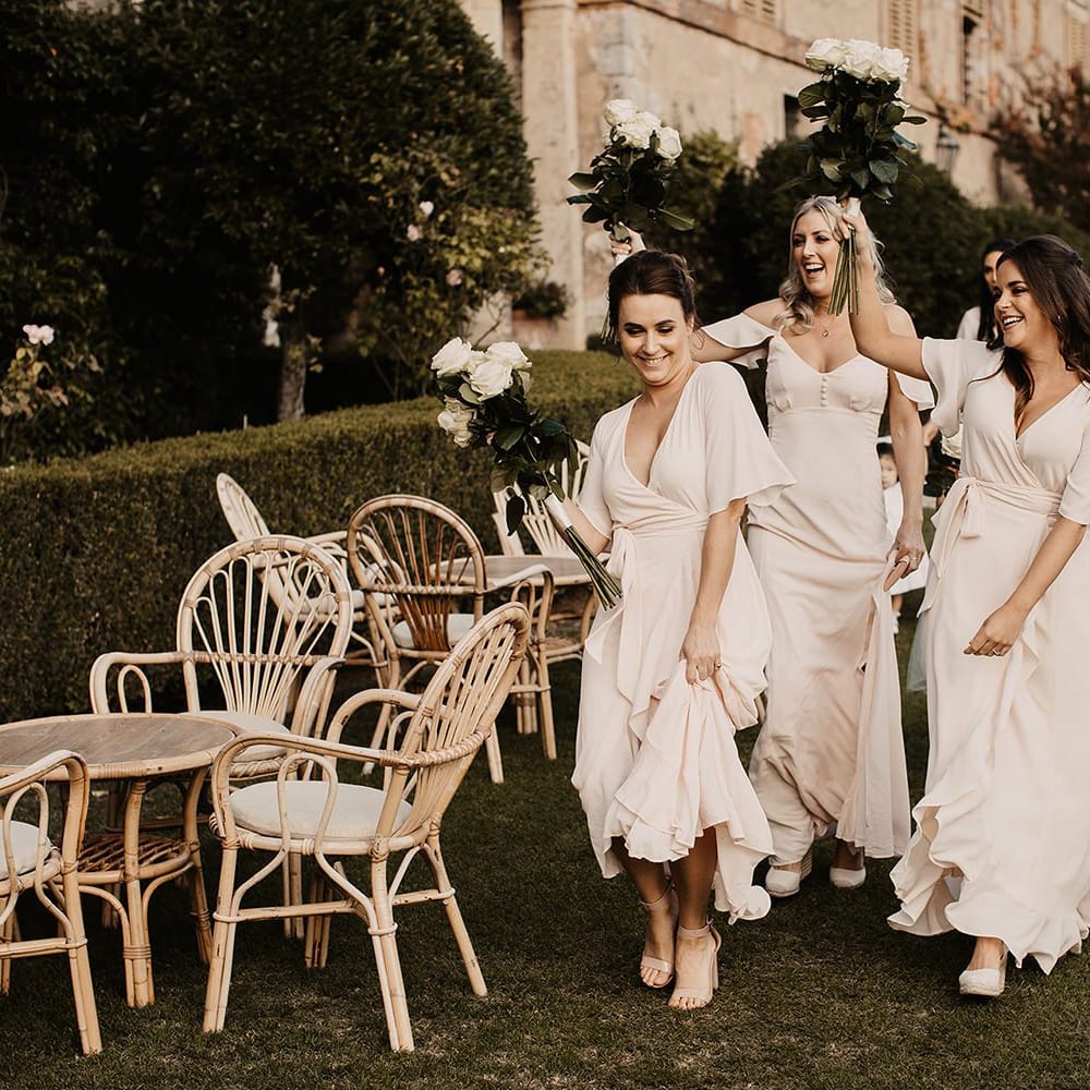 Bridesmaids in pink dresses