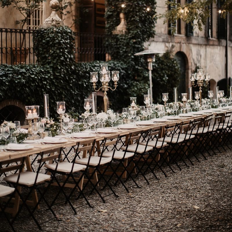 Wedding table decor with flowers and candles