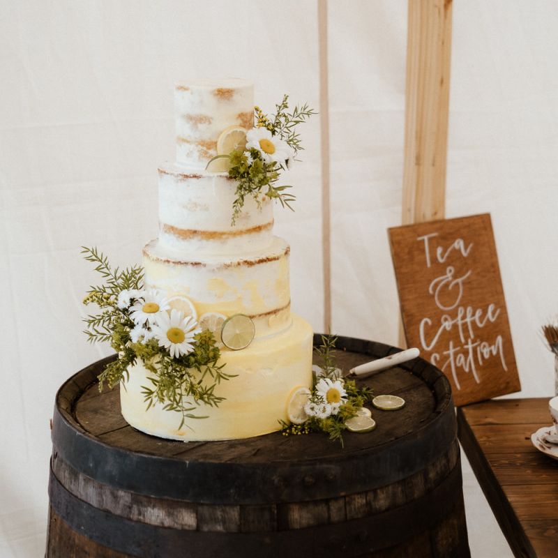 Semi-Naked Wedding Cake With Flower Detail