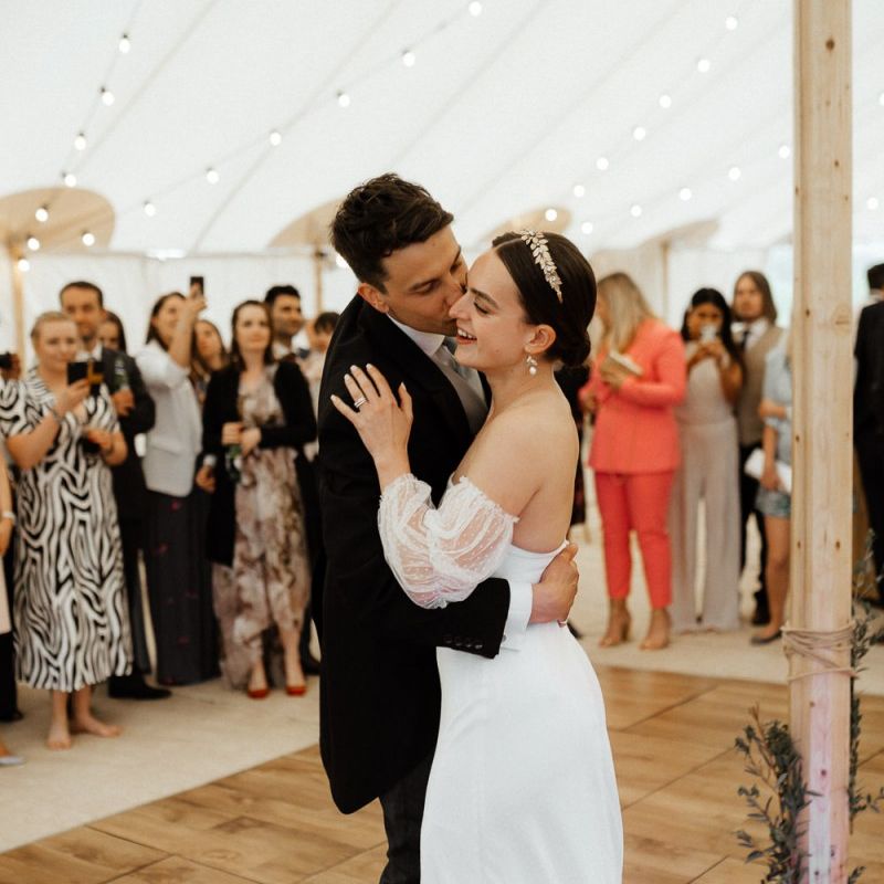First Dance For Bride in Strapless Wedding Dress With Groom