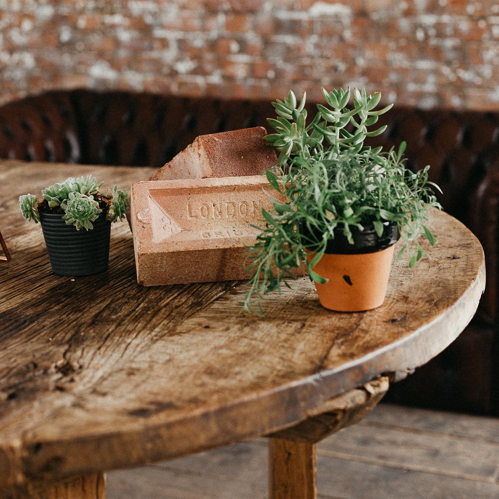 Wedding Reception Decor | Potted Plants | Succulents | Same Sex Wedding with Industrial Styling at Wimborne House | Marmelo Photography