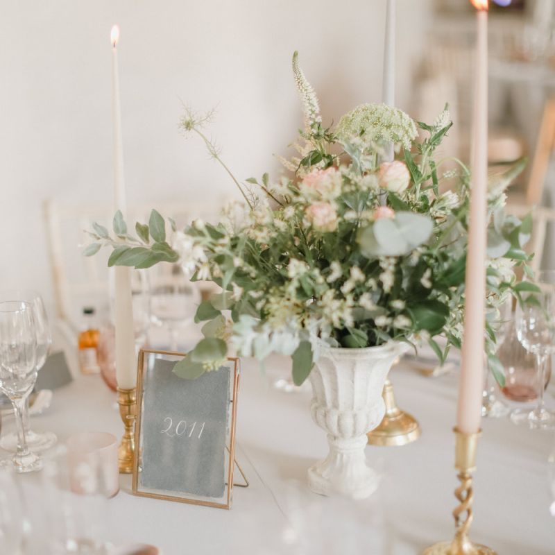 Table centrepiece flowers and candles