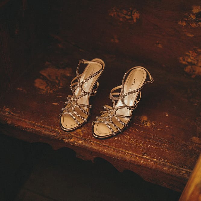 Caparros Helena Pewter Embellished Strappy Sandals | Brightly Coloured Destination Wedding at Masseria Potenti Wedding Venue, Puglia, South Italy | Petar Jurica Photography | Marco Odorino Film