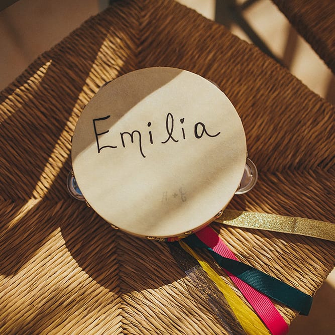 Tamborine with Coloured Ribbon | Brightly Coloured Destination Wedding at Masseria Potenti Wedding Venue, Puglia, South Italy | Petar Jurica Photography | Marco Odorino Film