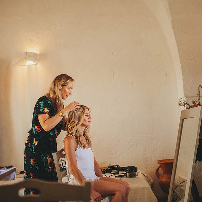 Wedding Morning Bridal Preparations | Bridal Hair &amp; Makeup | Brightly Coloured Destination Wedding at Masseria Potenti Wedding Venue, Puglia, South Italy | Petar Jurica Photography | Marco Odorino Film