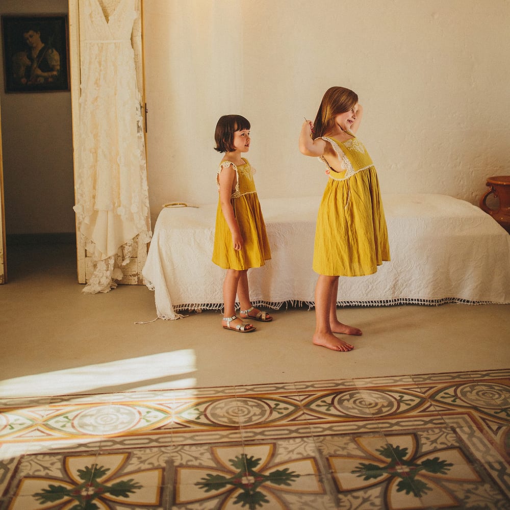 Wedding Morning Bridal Preparations | Flower Girls in Yellow Louise Misha Dresses | Brightly Coloured Destination Wedding at Masseria Potenti Wedding Venue, Puglia, South Italy | Petar Jurica Photography | Marco Odorino Film