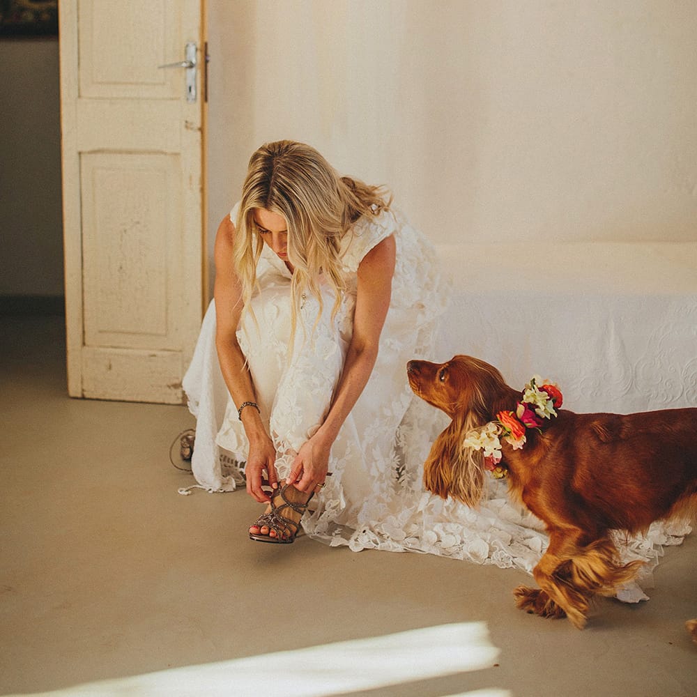 Wedding Morning Bridal Preparations | Bride in Custom Clemence Halfpenny London Bridal Gown | Brightly Coloured Destination Wedding at Masseria Potenti Wedding Venue, Puglia, South Italy | Petar Jurica Photography | Marco Odorino Film