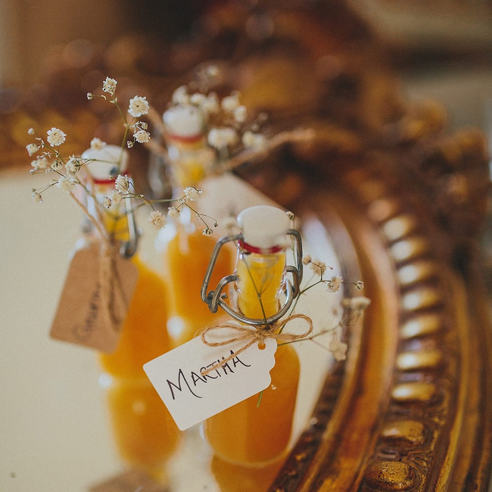Homemade Limoncello  Wedding Favours | Brightly Coloured Destination Wedding at Masseria Potenti Wedding Venue, Puglia, South Italy | Petar Jurica Photography | Marco Odorino Film
