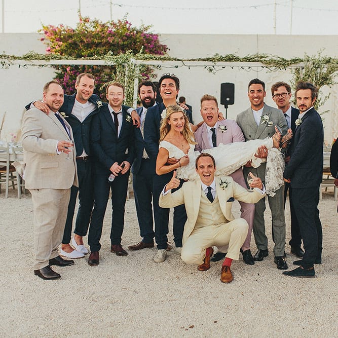 Groomsmen | Bride in Custom Clemence Halfpenny London Bridal Gown | Brightly Coloured Destination Wedding at Masseria Potenti Wedding Venue, Puglia, South Italy | Petar Jurica Photography | Marco Odorino Film