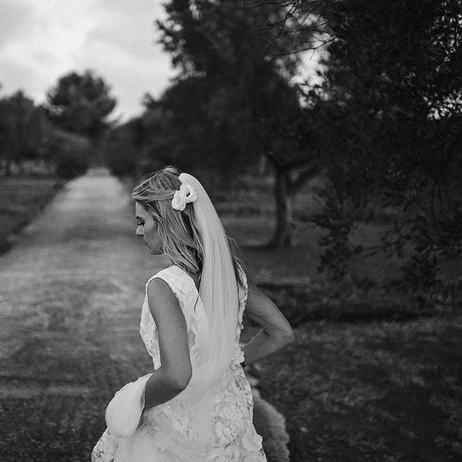 Bride in Custom Clemence Halfpenny London Bridal Gown | Brightly Coloured Destination Wedding at Masseria Potenti Wedding Venue, Puglia, South Italy | Petar Jurica Photography | Marco Odorino Film