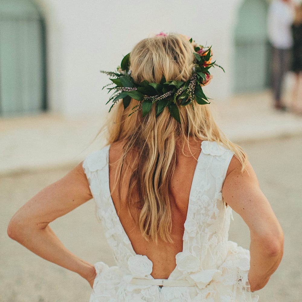 Bride in Custom Clemence Halfpenny London Bridal Gown | Brightly Coloured Destination Wedding at Masseria Potenti Wedding Venue, Puglia, South Italy | Petar Jurica Photography | Marco Odorino Film