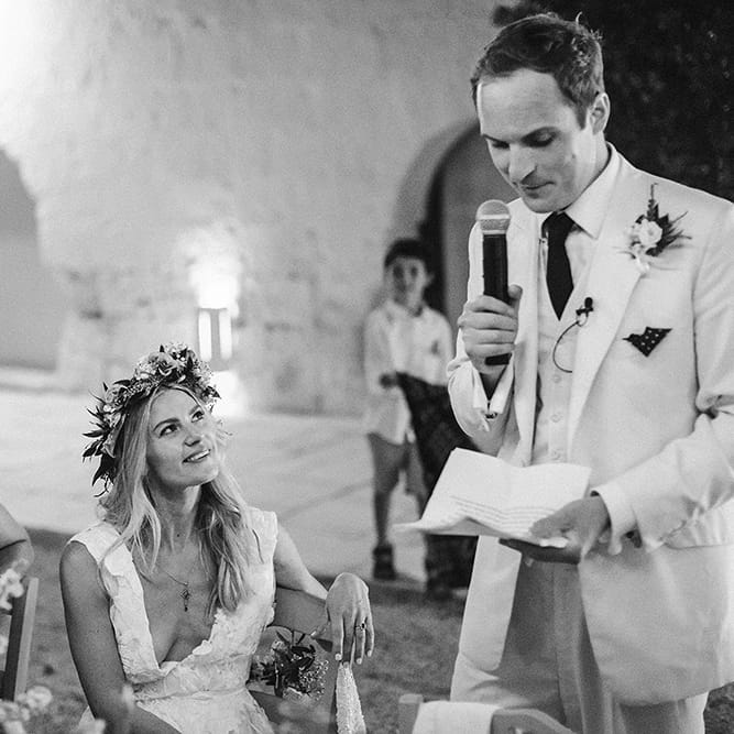 Outdoor Wedding Reception Speeches | Brightly Coloured Destination Wedding at Masseria Potenti Wedding Venue, Puglia, South Italy | Petar Jurica Photography | Marco Odorino Film