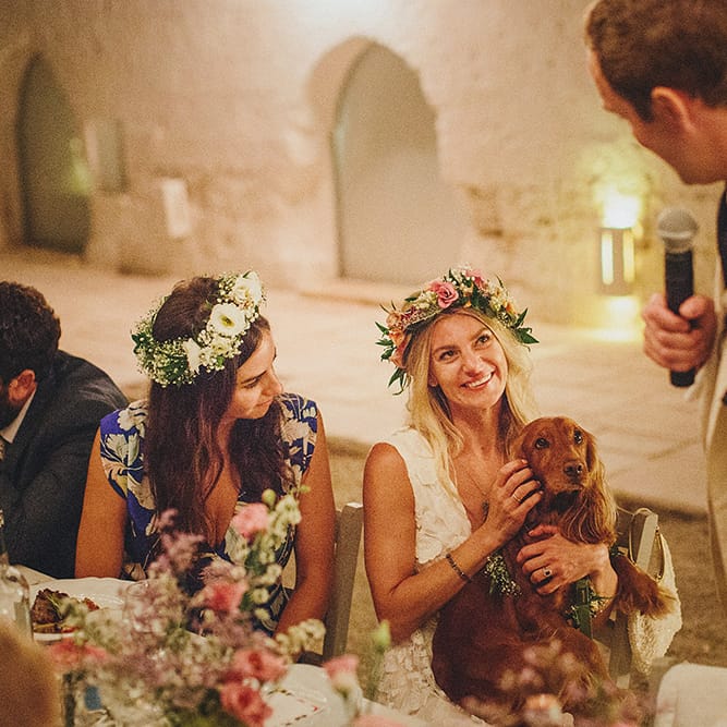 Outdoor Wedding Reception Speeches | Brightly Coloured Destination Wedding at Masseria Potenti Wedding Venue, Puglia, South Italy | Petar Jurica Photography | Marco Odorino Film